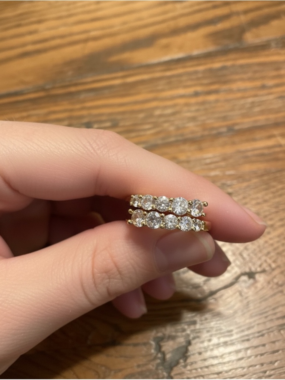Gold Crystal Double Band Ring - Sparkling Clear Stones